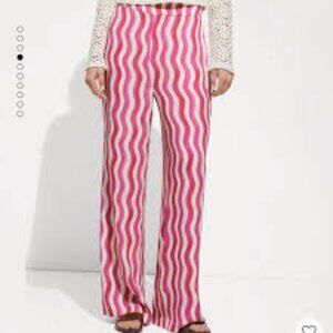 🖤Mango Pink White Wavy Printed Pants, NWT XL